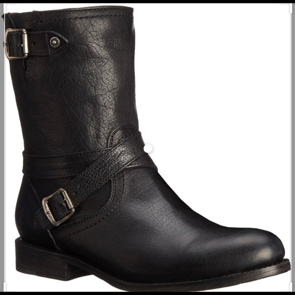 Frye Black Leather Combat & Moto Boots